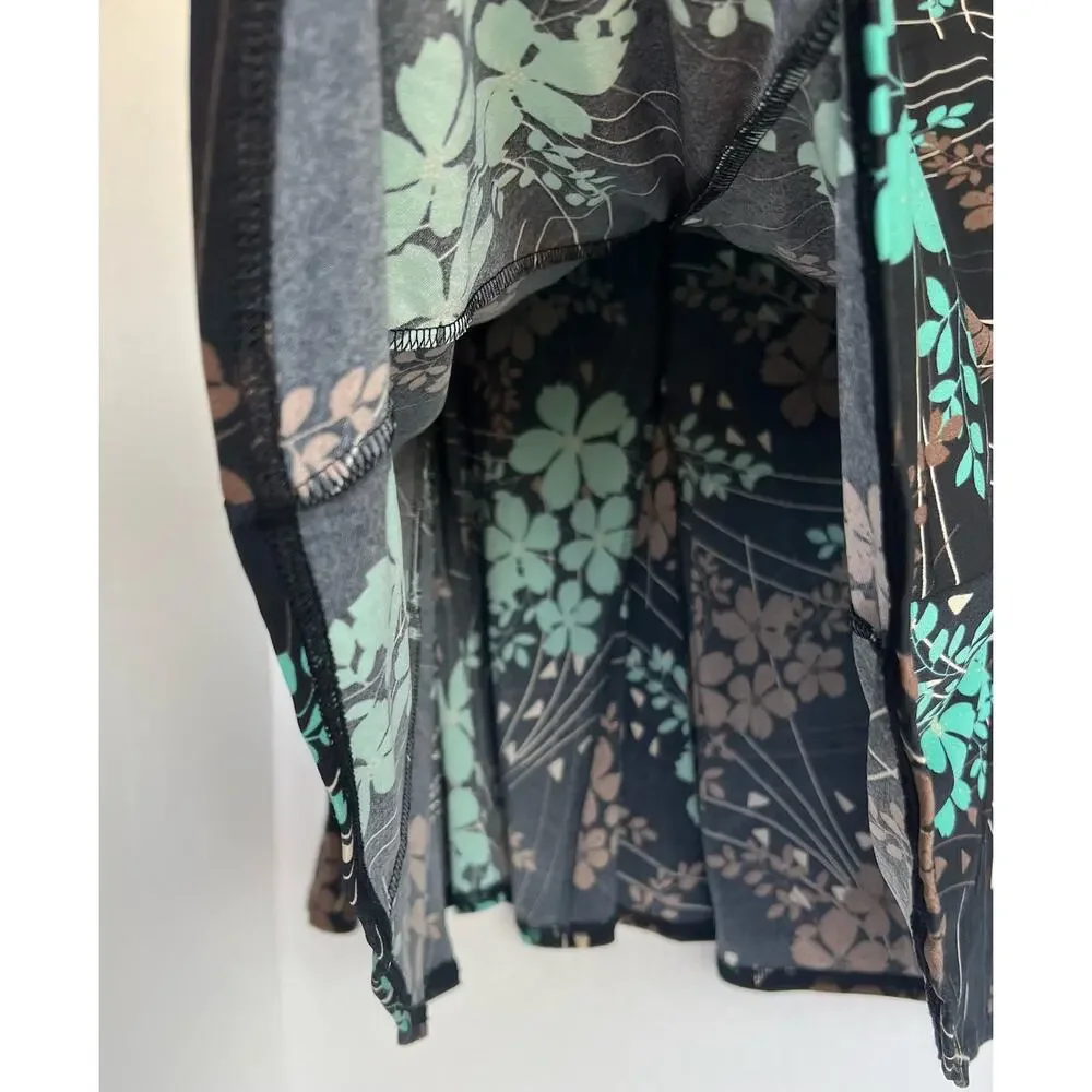 Apt 9 Black Brown Teal Floral A-Line Knee Length‎ Flare Skirt Petite PXL